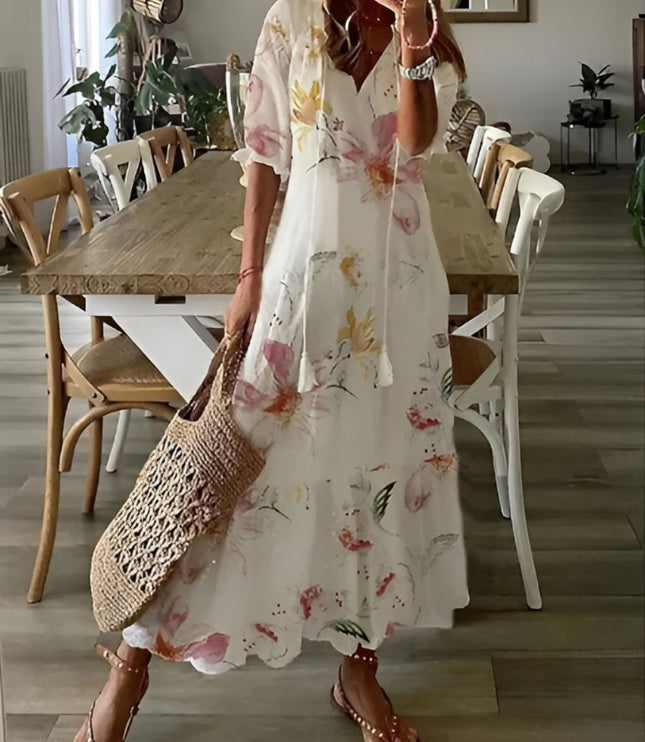 Damska Sukienka Boho Maxi Oversize z Frędzlami Letnia