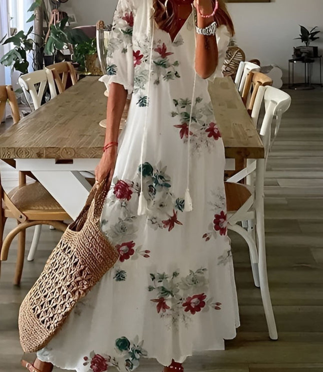Damska Sukienka Boho Maxi Oversize z Frędzlami Letnia
