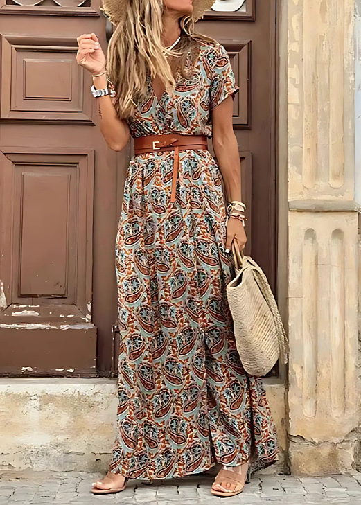 Damska Sukienka Boho Maxi z Paskiem Zwiewna Letnia