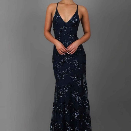 Damska Sukienka Maxi Cekinowa V-Neck na Ramiączkach