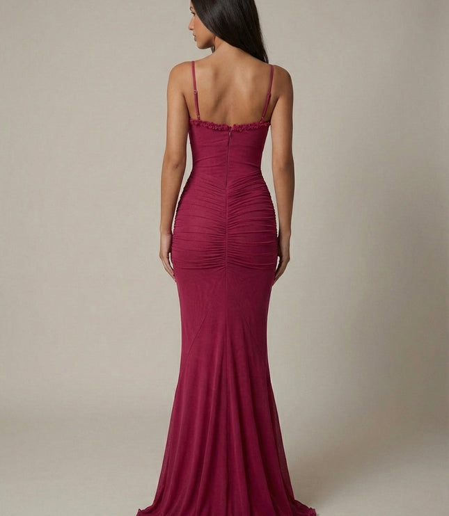 Damska Sukienka Maxi Elegancka z Falbaną Wieczorowa