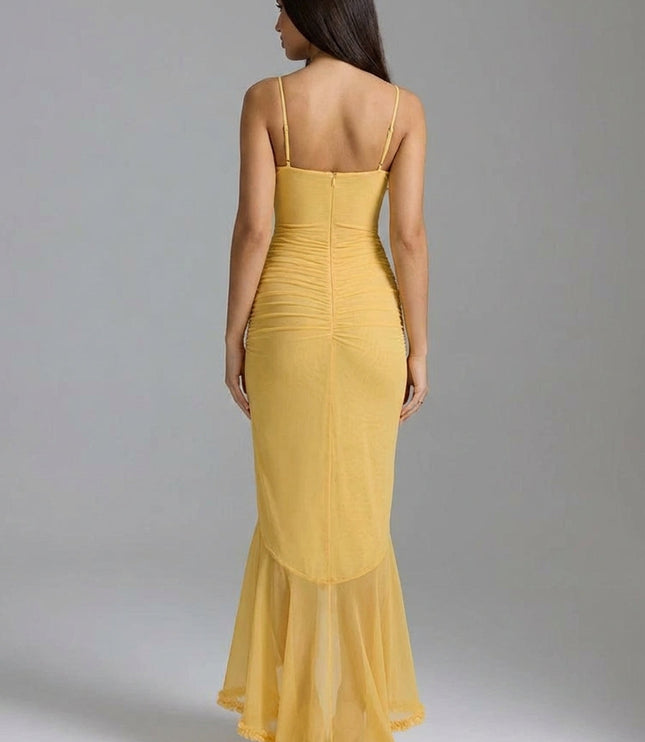 Damska Sukienka Maxi Elegancka z Falbaną Wieczorowa