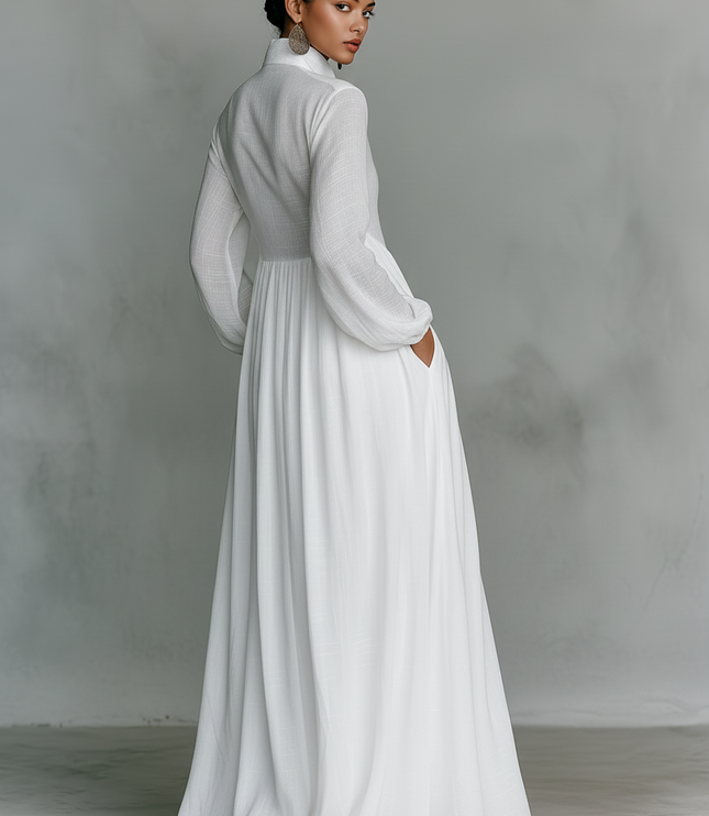 Damska Sukienka Maxi Minimalistyczna Stojacy Kolnierz Elegancka