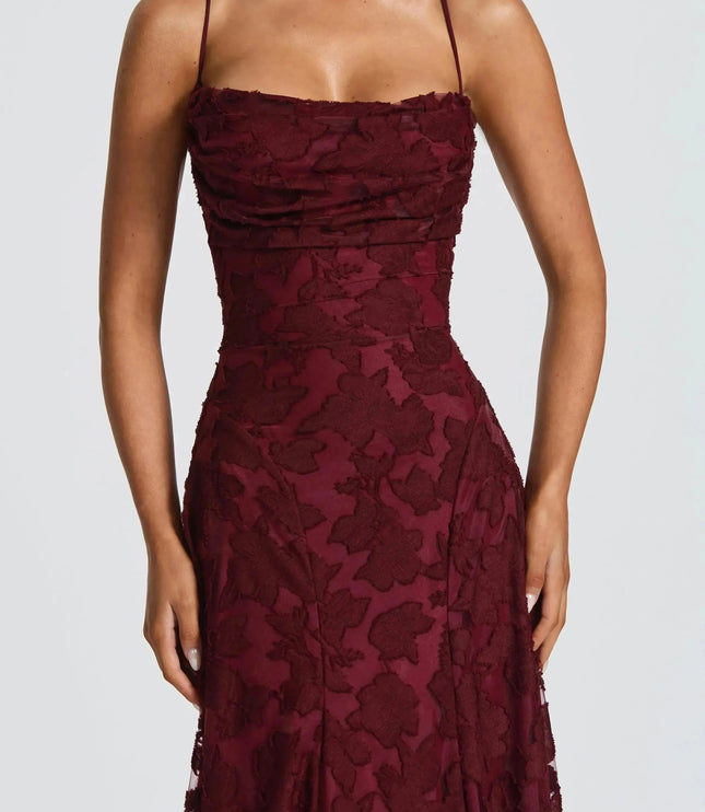 Damska Sukienka Maxi na Wesele w Kwiaty Cowl Neck