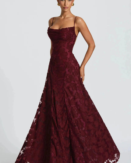 Damska Sukienka Maxi na Wesele w Kwiaty Cowl Neck