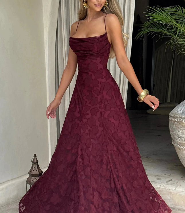 Damska Sukienka Maxi na Wesele w Kwiaty Cowl Neck