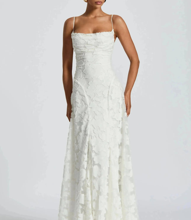 Damska Sukienka Maxi na Wesele w Kwiaty Cowl Neck