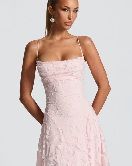 Damska Sukienka Maxi na Wesele w Kwiaty Cowl Neck