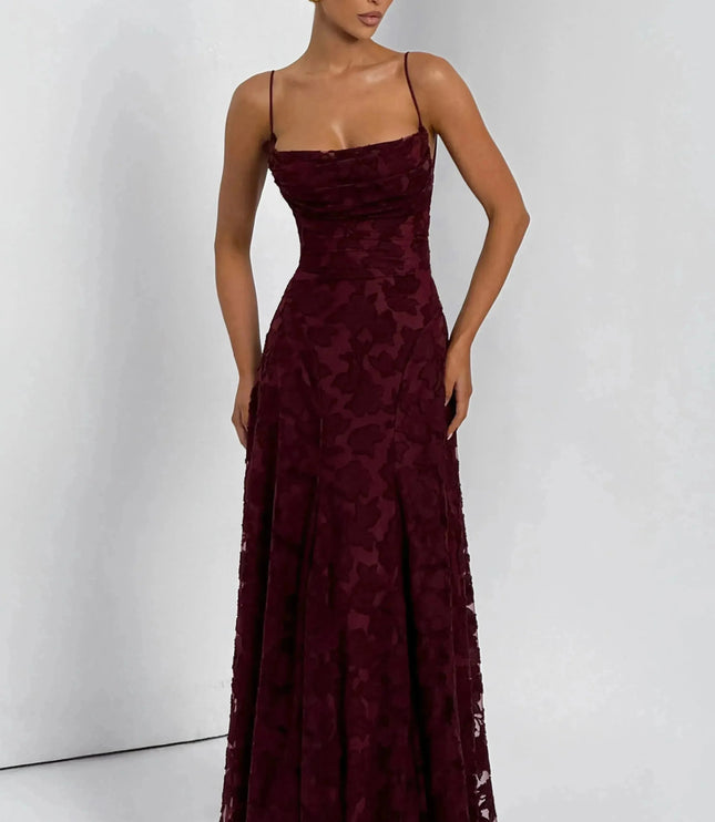 Damska Sukienka Maxi na Wesele w Kwiaty Cowl Neck