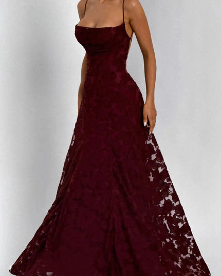 Damska Sukienka Maxi na Wesele w Kwiaty Cowl Neck
