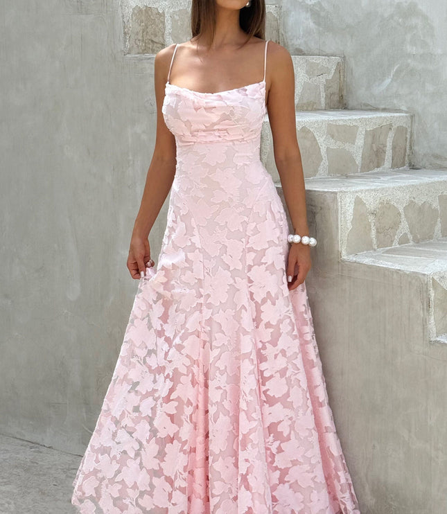 Damska Sukienka Maxi na Wesele w Kwiaty Cowl Neck