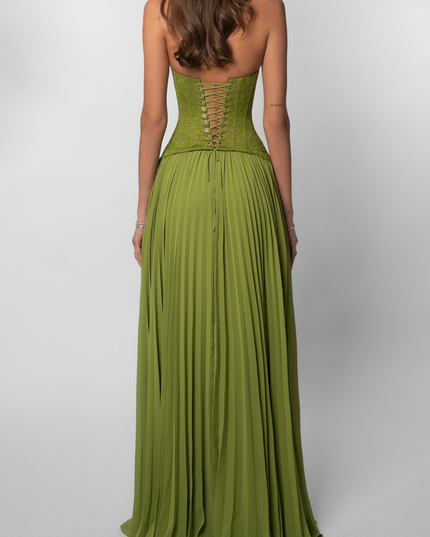 Damska Sukienka Maxi Zielona z Koronką Halter
