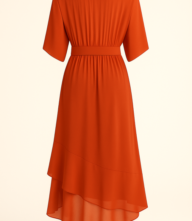 Damska Sukienka Midi Szyfonowa z Rekawem Kimono V-Neck