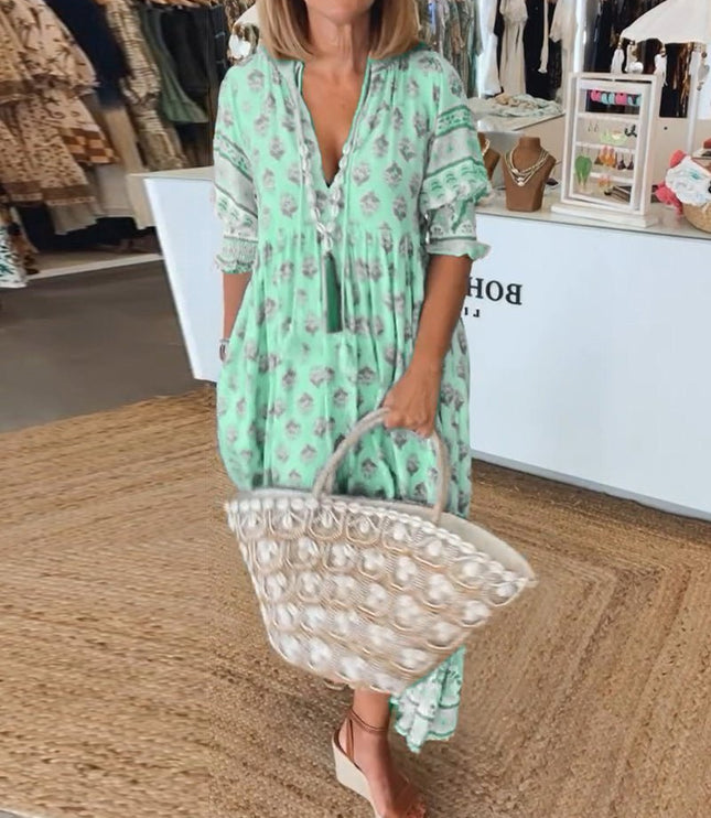 Damska Sukienka z Dekoltem V w Kwiaty Letnia