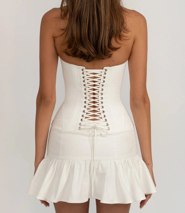 Damski Top Gorsetowy Bezramiączko Biały Crop Top