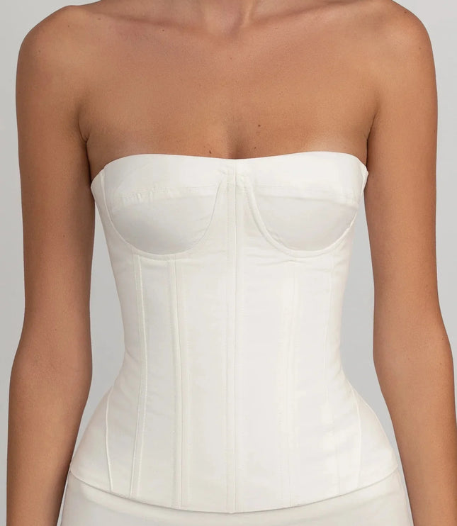 Damski Top Gorsetowy Bezramiączko Biały Crop Top
