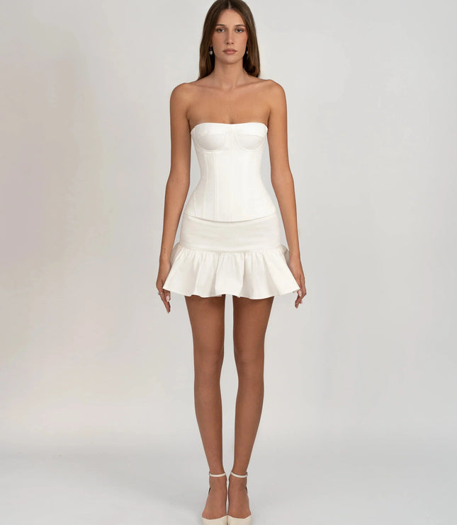 Damski Top Gorsetowy Bezramiączko Biały Crop Top