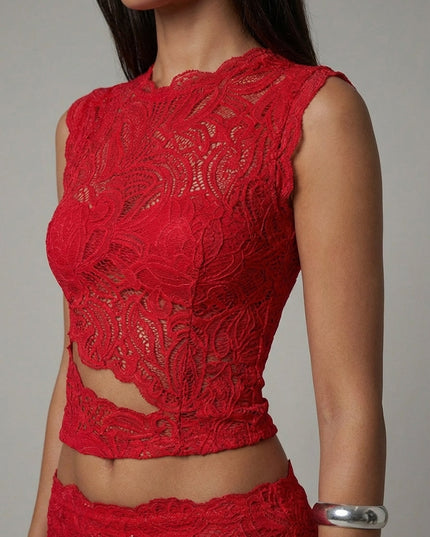Damski Zestaw Koronkowy Top Crop i Spódnica Maxi